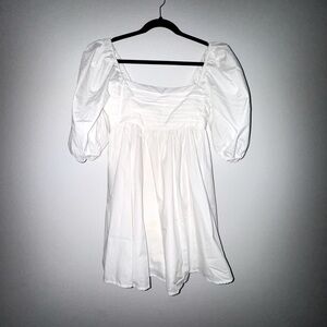 Abercrombie & Fitch White Mini Dress Puff Sleeve Bib Collar